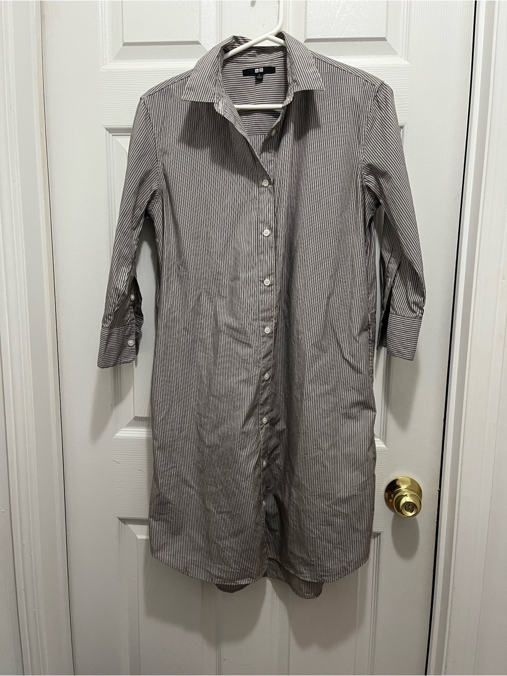 Uniqlo Gray Pinstripe Button-Up Shirt Dress